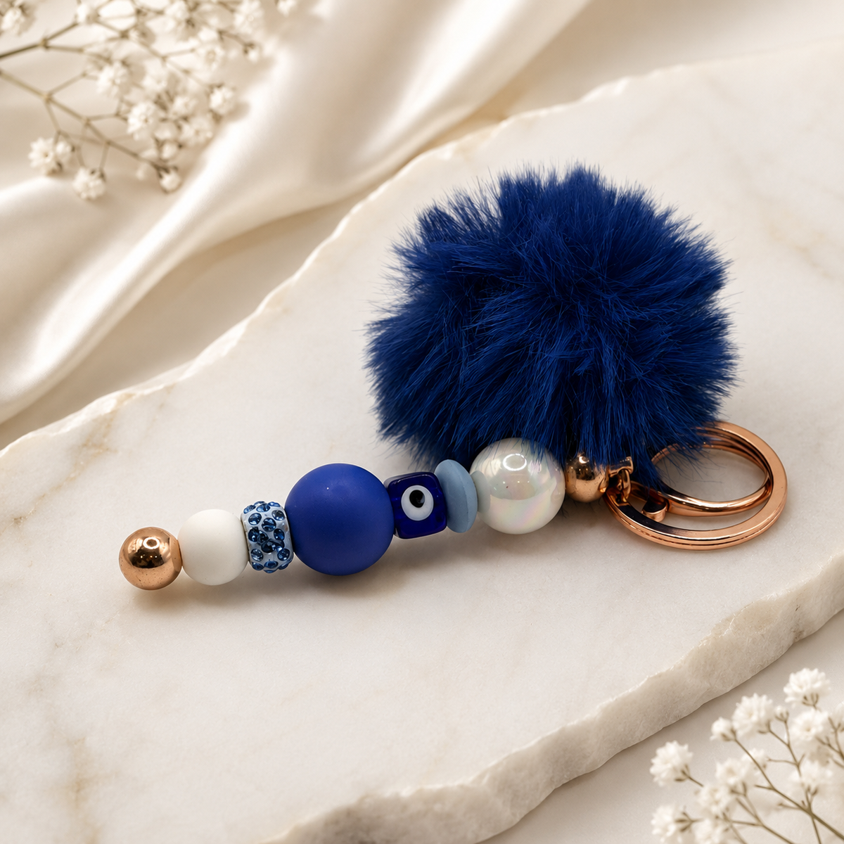 Rose Gold Key Ring with Blue Protective Eye