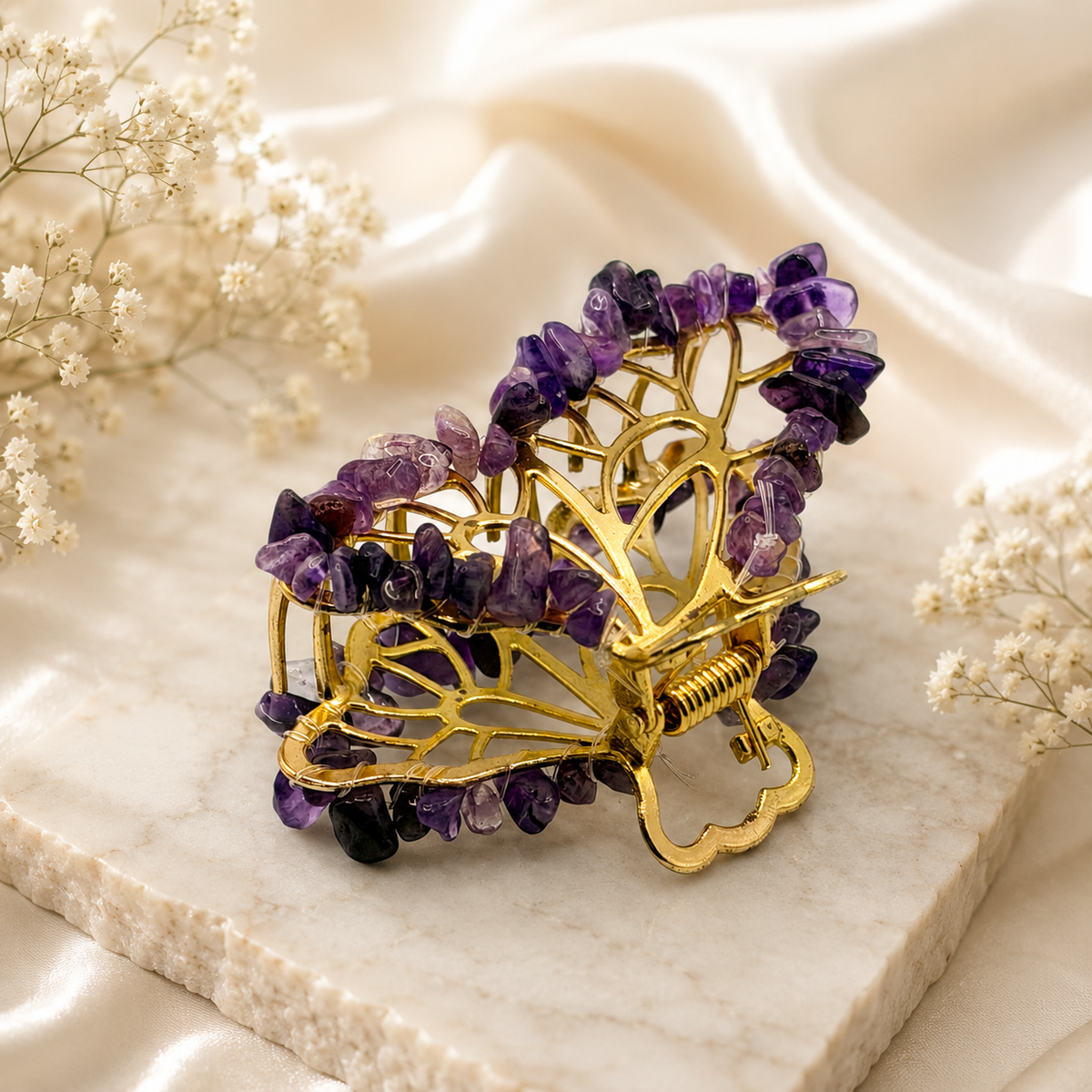 Amethyst Butterfly Hair Clip