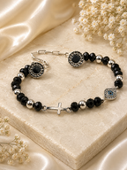 Midnight Mary Cross Bracelet with Magnetic Clasp