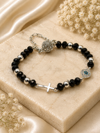 Midnight Mary Cross Bracelet with Magnetic Clasp
