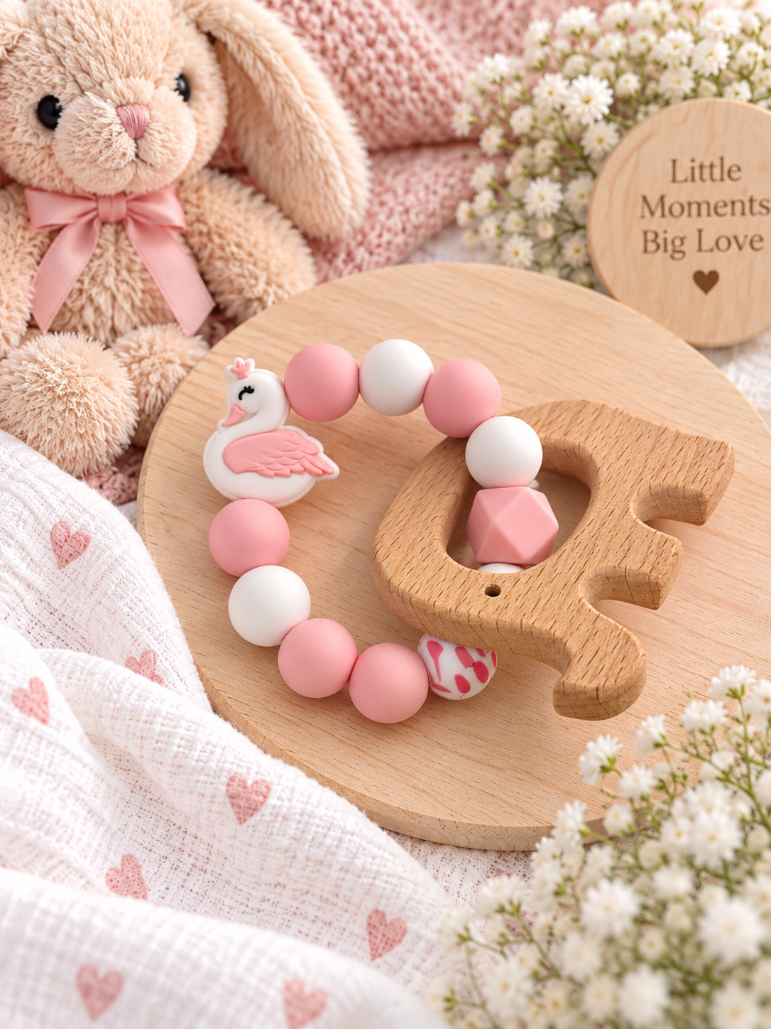 🦢 Pretty Pink Swan Baby Teether