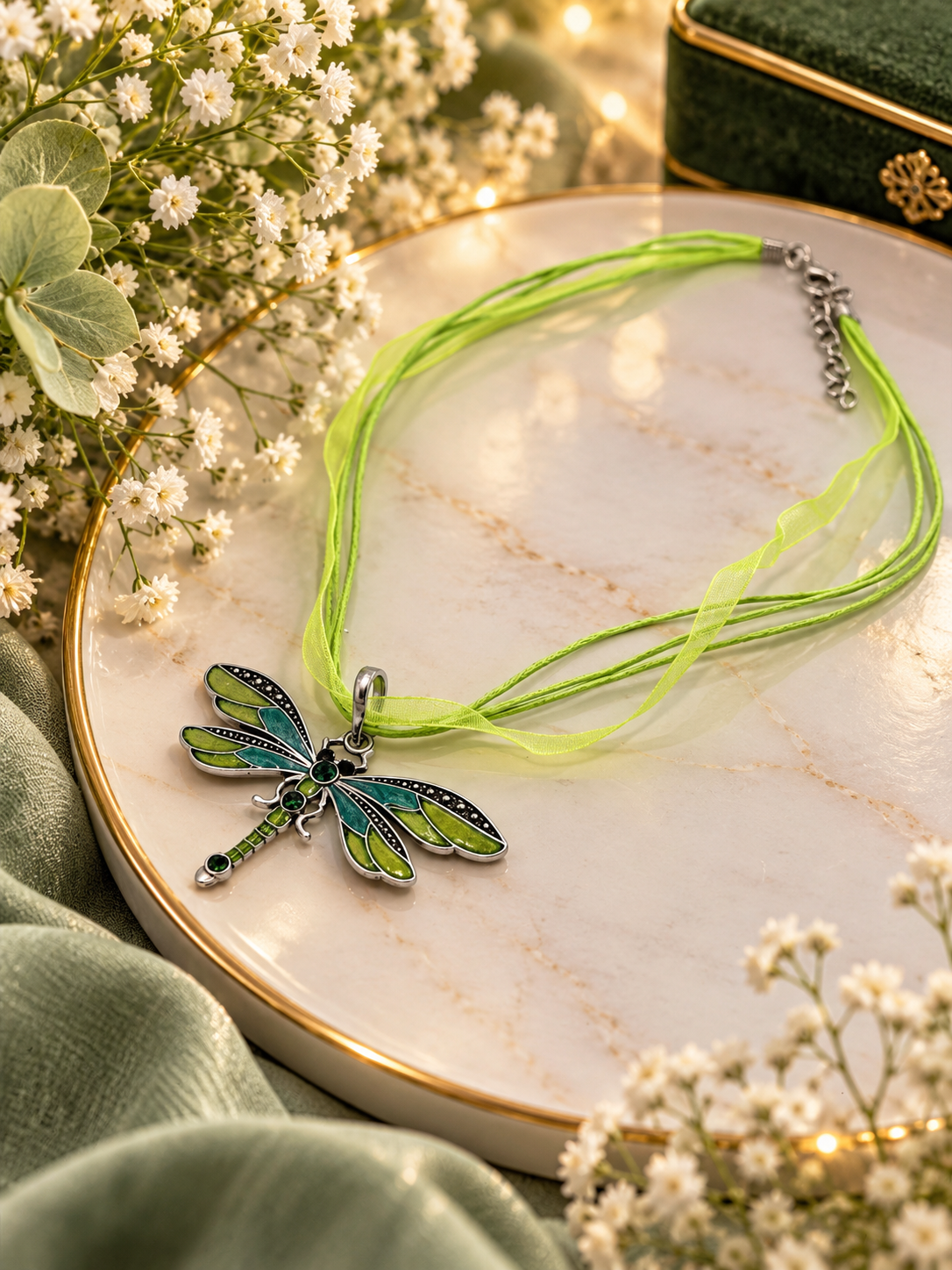 💚 Enchanted Green Dragonfly Necklace