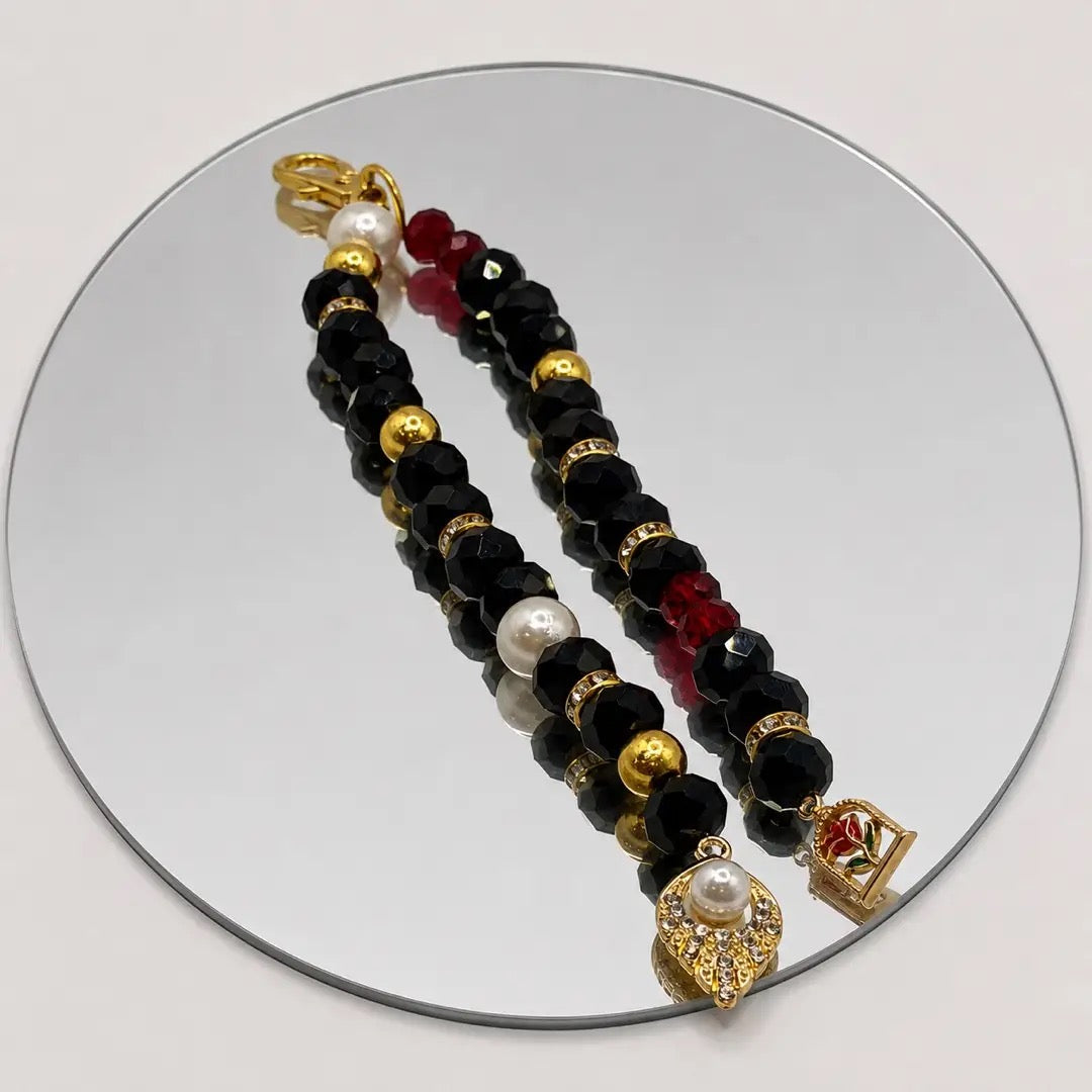 Midnight Mary with a touch of Ruby Ann (Bag Charm with Gold Hardware)