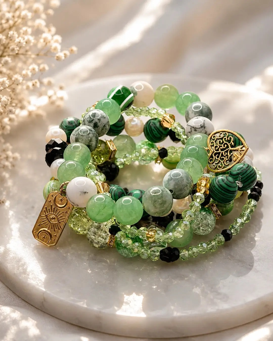 Jevy Jade Bundle of 5 Bracelets with charms