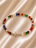 Multi Colour Bracelet with Silver Cross