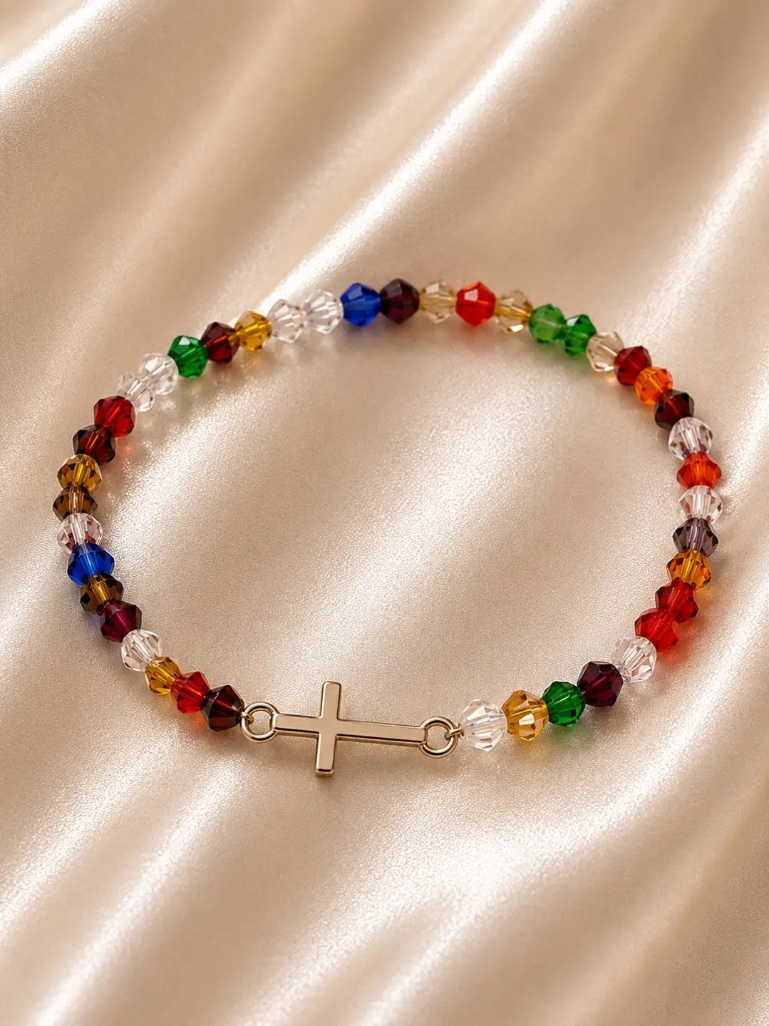 Multi Colour Bracelet with Silver Cross